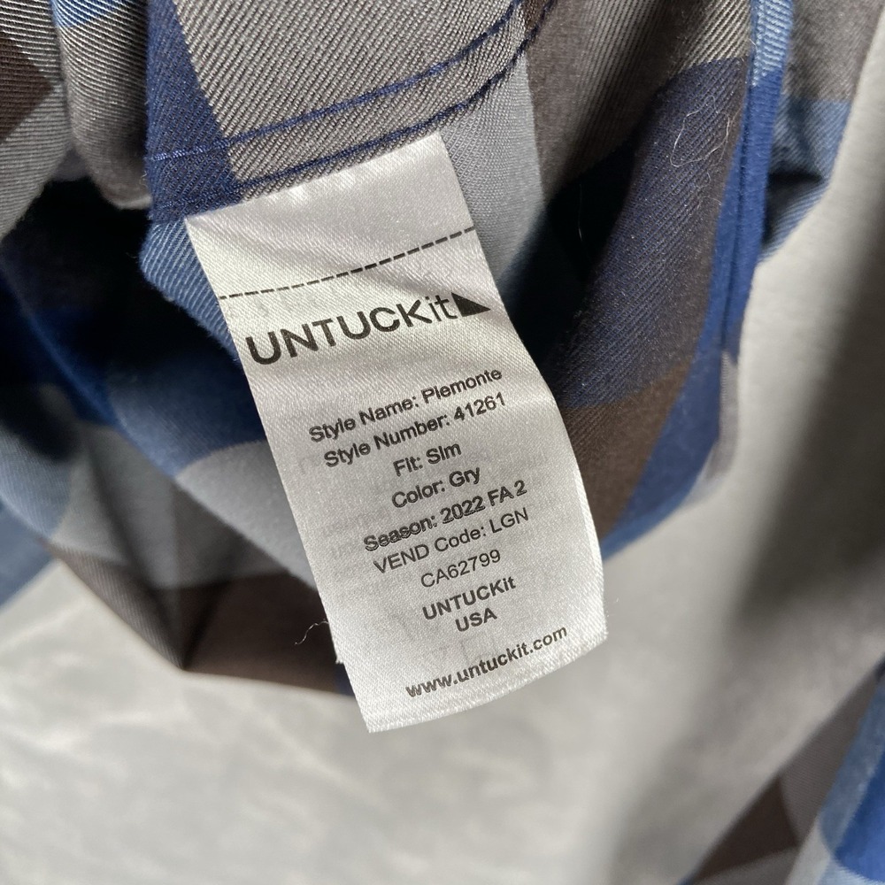 UNTUCKit Shirt men's Large Button Up Flannel Lightweight Slim Fit Blue Plaid - Picture 7 of 13